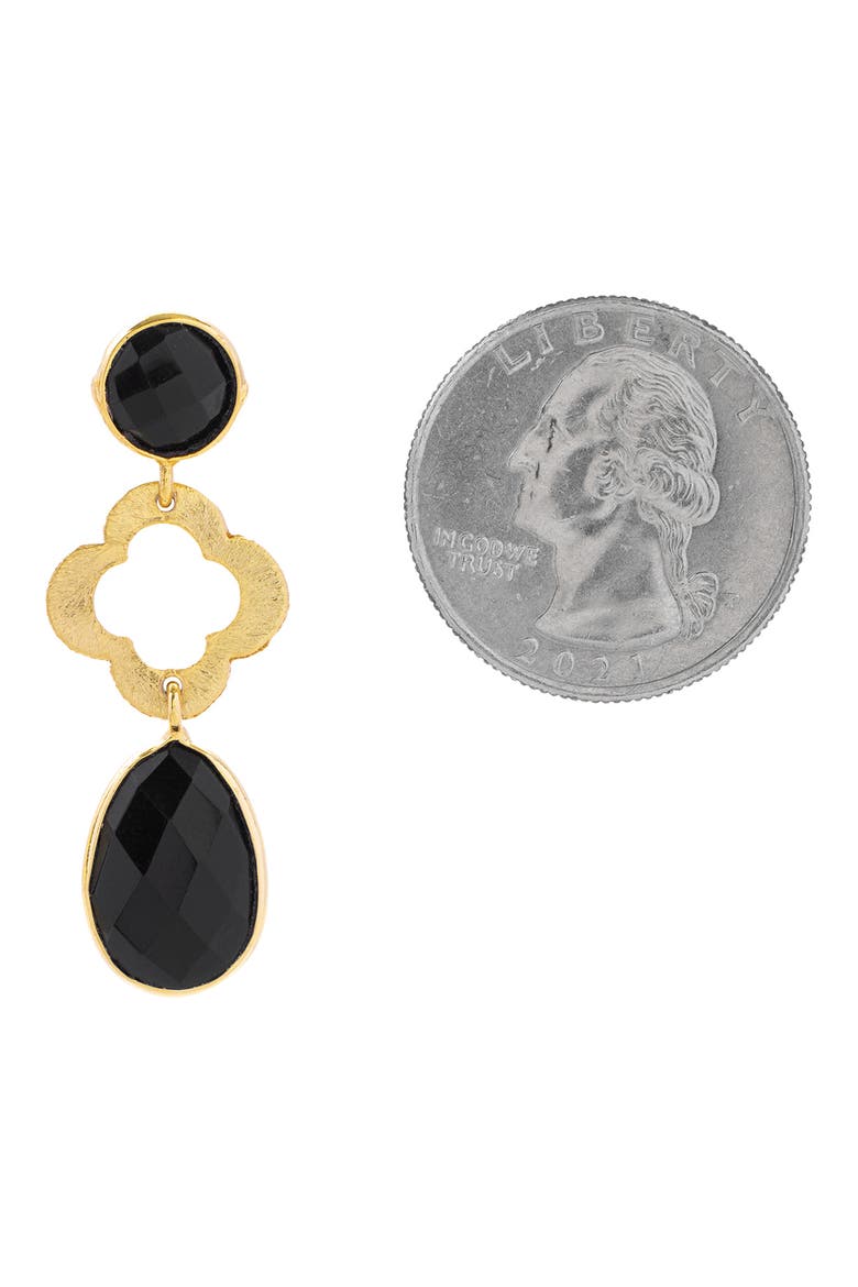 Quatrefoil Stone Drop Earrings, Alternate, color, BLACK