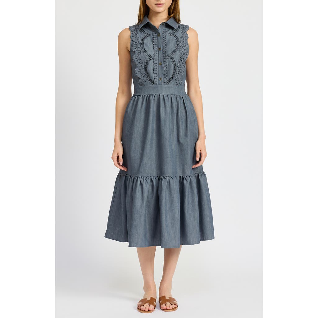 En Saison Angeline Embroidered Midi Dress In Chambray