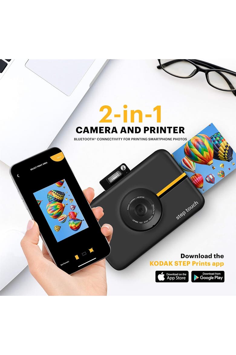 Step Digital Instant Camera with Image Sensor, ZINK Zero Ink Technology, Alternate, color, Black with Screen