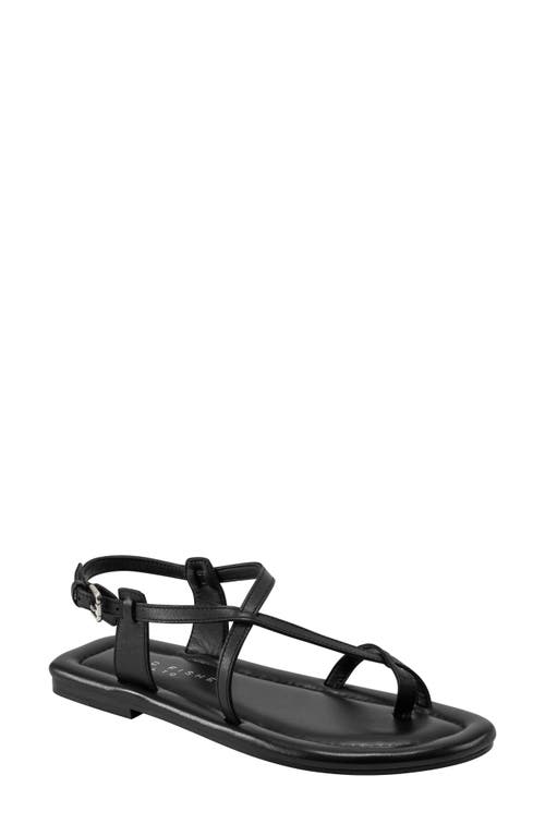Marc Fisher Ltd Strappy Leather Flat Toe-ring Sandals In Black