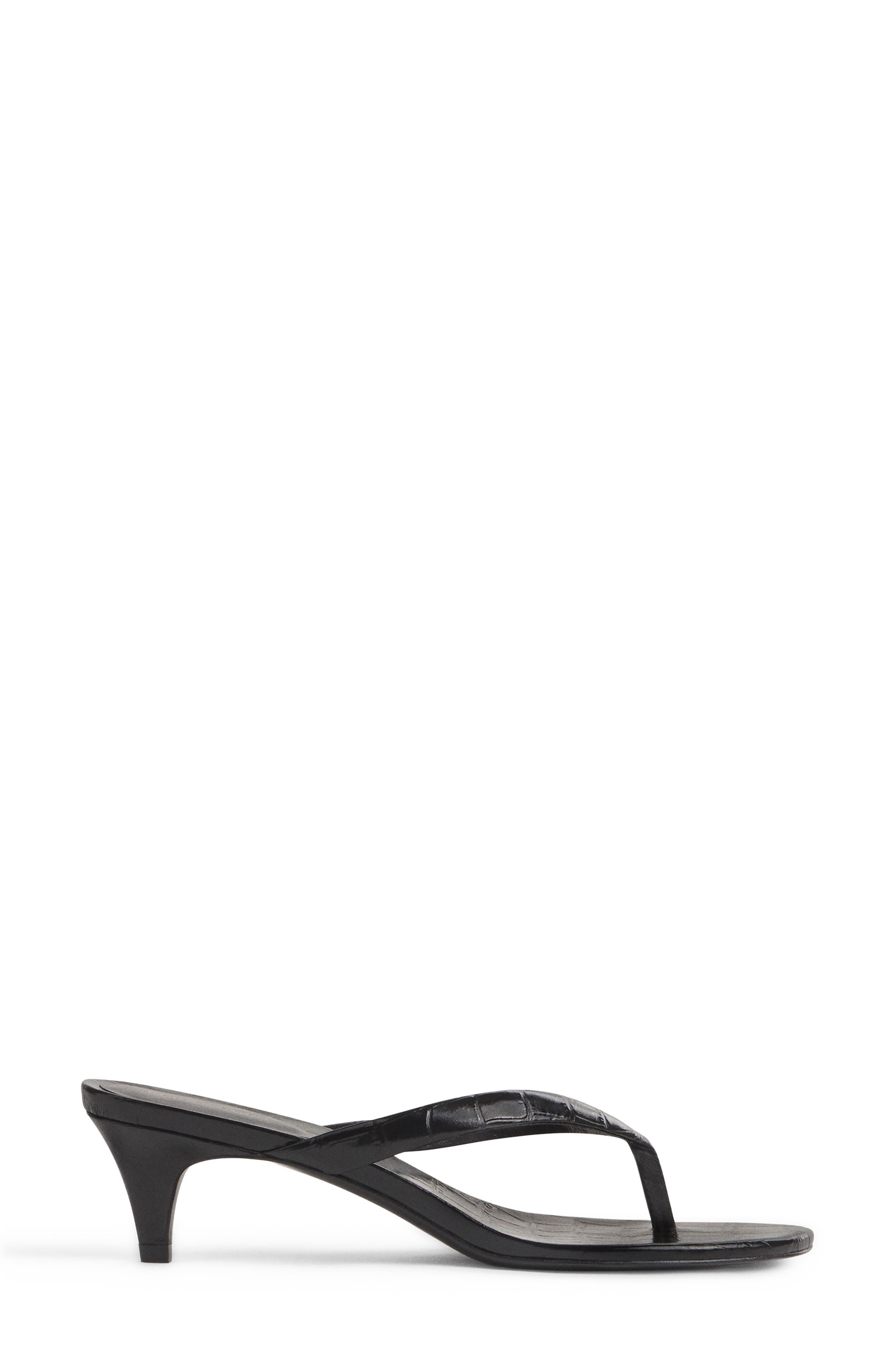 Amelia Croc Embossed Leather Heeled Thong Sandal, Alternate, color, BLACK CROC