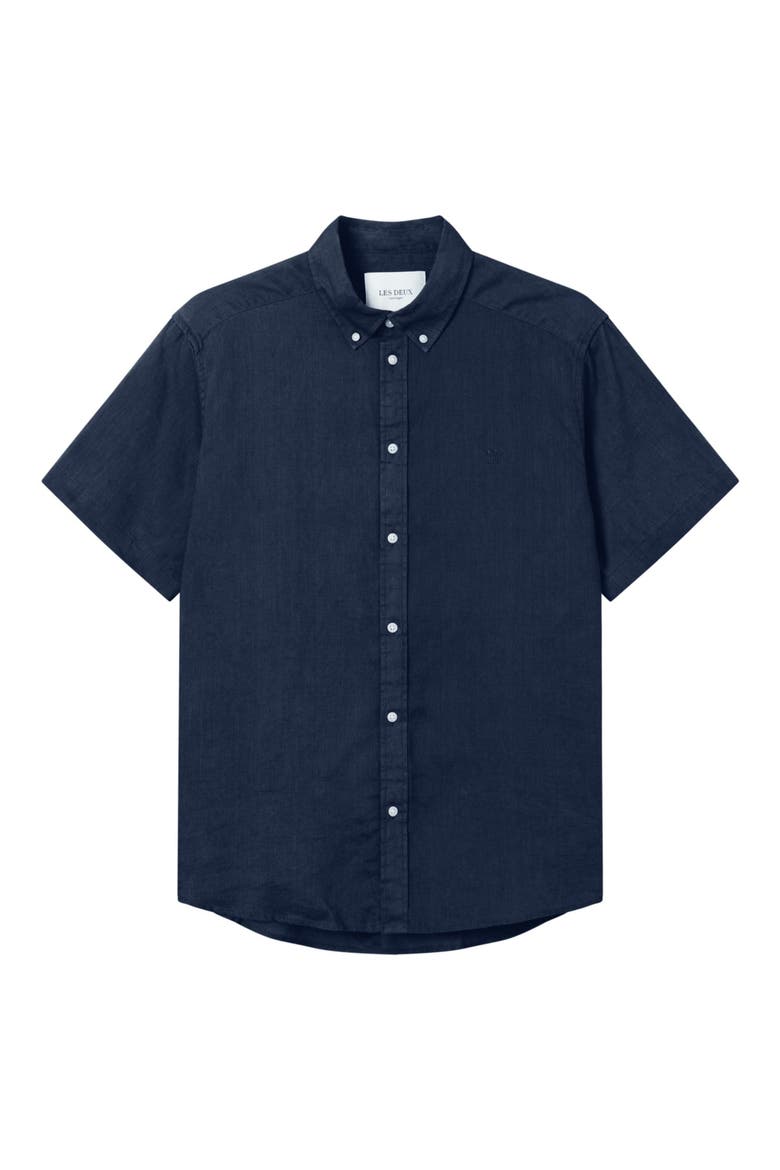 Kris Linen Short Sleeve Shirt, Main, color, DARK NAVY