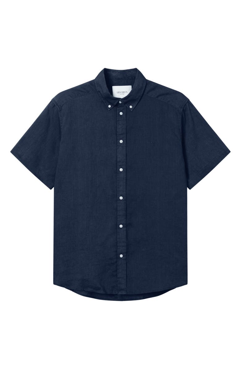 Les Deux Kris Linen Short Sleeve Shirt, Main, color, Dark Navy