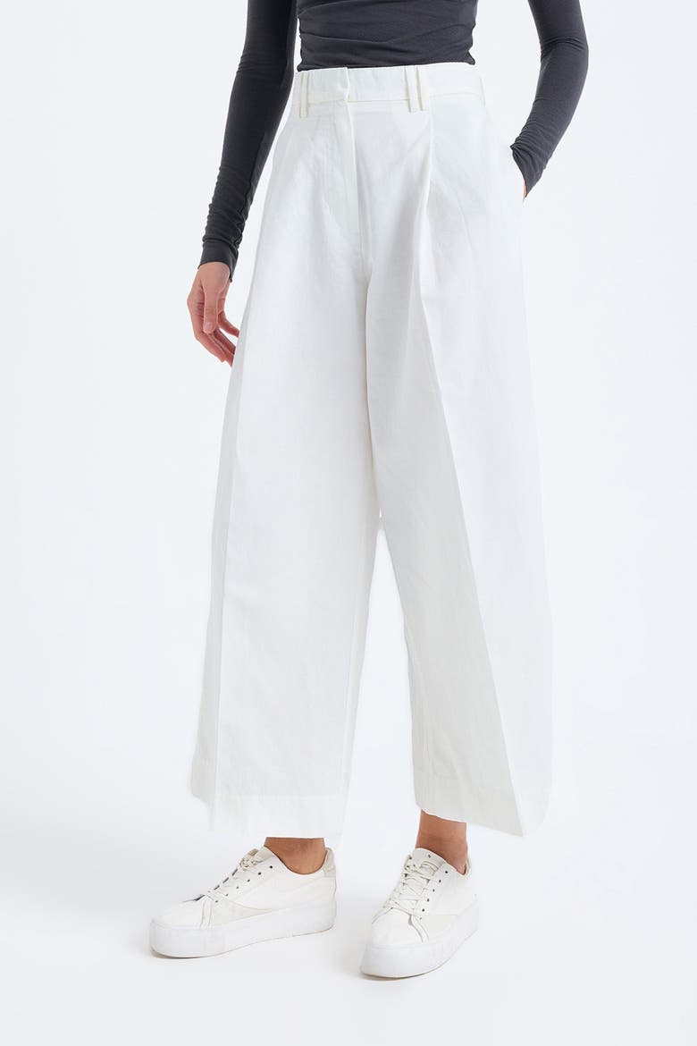 Cyra High-Waist Cotton Linen Blend Cropped Wide-Leg Trousers, Alternate, color, White