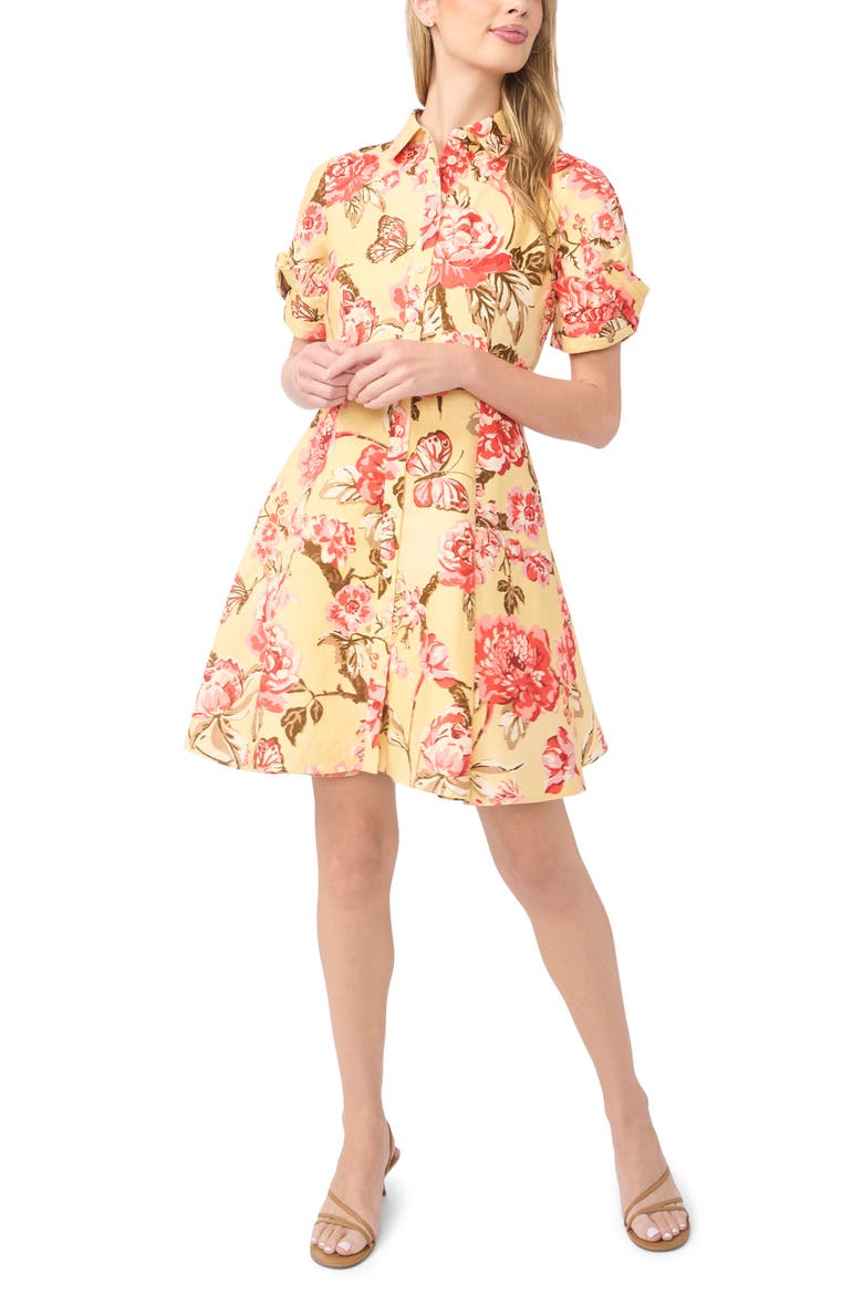 Stina Floral Print Linen Shirtdress, Main, color, CREAMED CORN