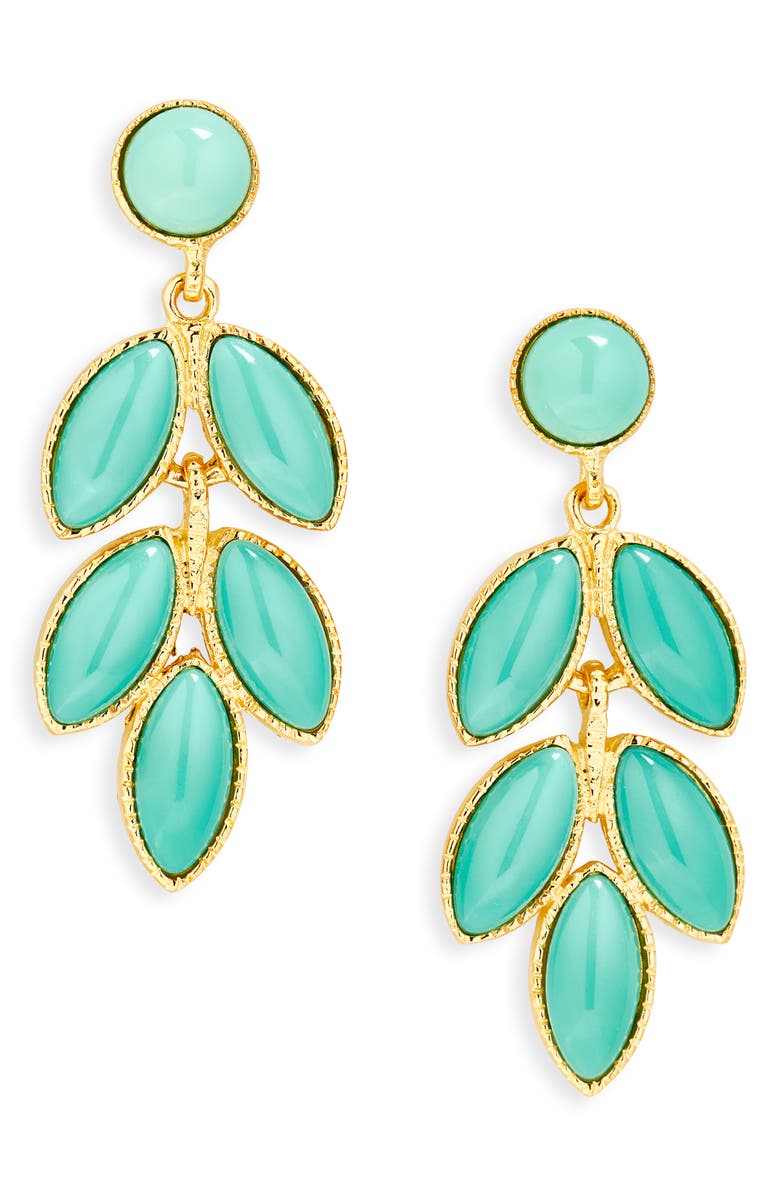 Kenneth Jay Lane Faux Turquoise Leaf Drop Earrings, Main, color, Gold