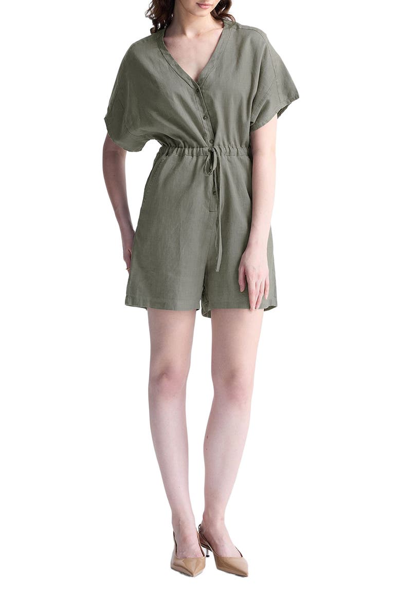 V neck Drawstring Romper, Alternate, color, Dark Green