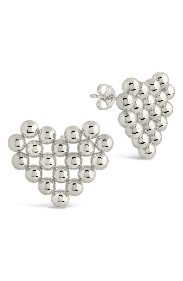 Sterling Forever Meredith Beaded Heart Stud Earrings, Main, color, Silver