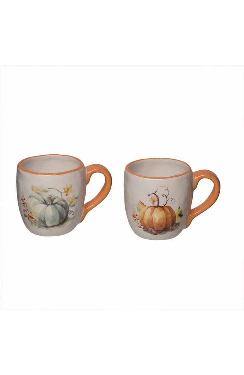 Transpac Dolomite Pumpkin Mug Set of 2 Fall Harvest Ceramic Drinkware, Main, color, Orange