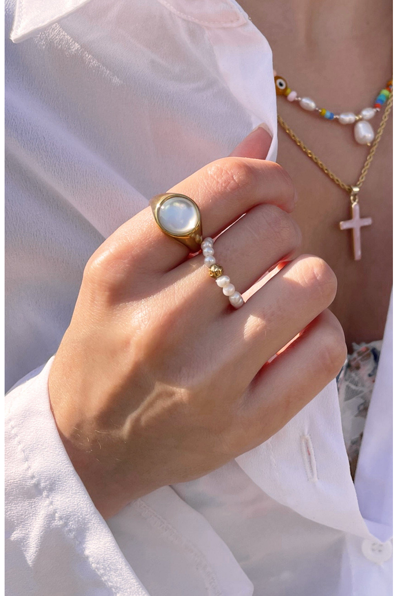 Beaded Pearl Ring, Alternate, color, White