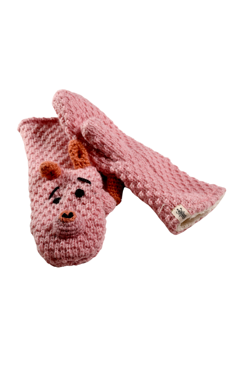 Crochet Piggy Mittens, Alternate, color, White