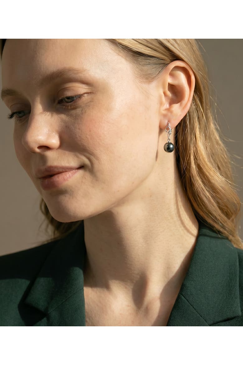 Tahitian South Sea Pearl & Diamond Aria Earrings, Alternate, color, White Gold