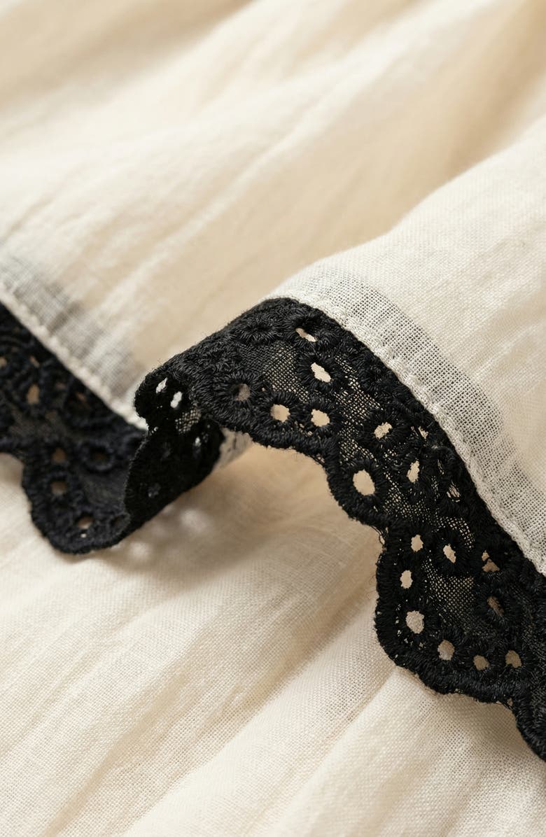 Modenaire Contrast Trim Mini Dress with Waist Tie and Tiered Skirt, Alternate, color, White / Brown