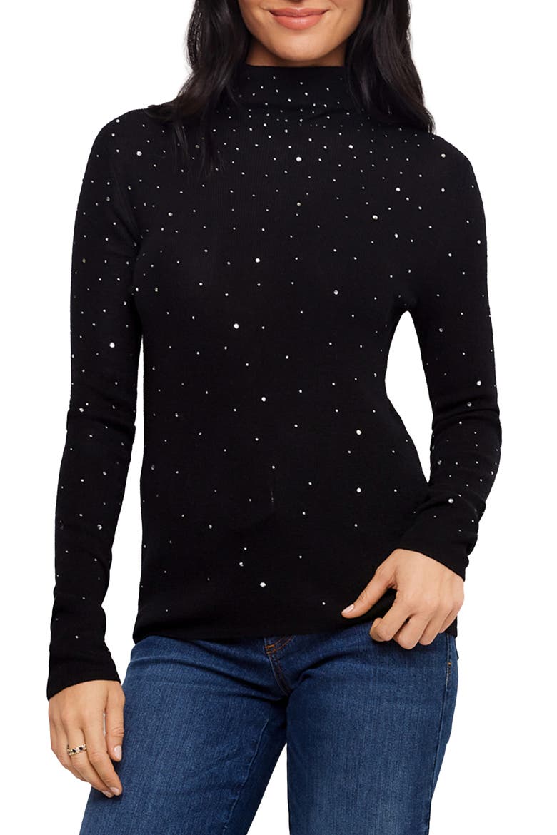 Rhinestone Mock Neck Sweater, Main, color, BLACK