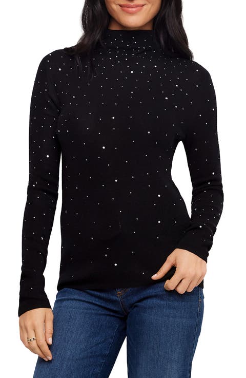 Rhinestone Mock Neck Sweater
