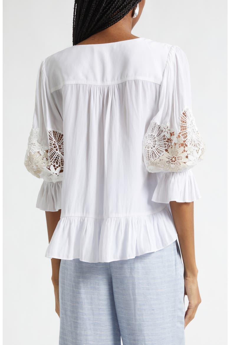 Berry Lace Inset Puff Sleeve Peplum Top, Alternate, color, IVORY
