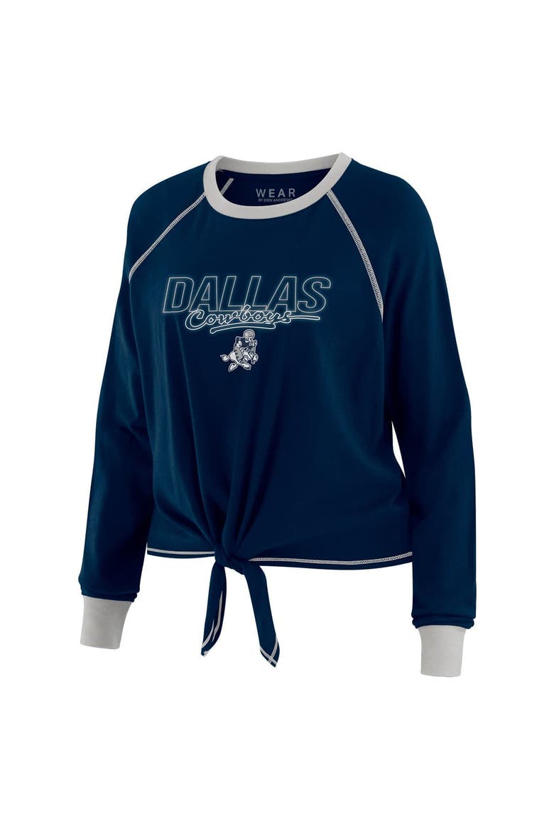 Women's WEAR by Erin Andrews Navy Dallas Cowboys Tie-Front Long Sleeve T-Shirt, Alternate, color, Navy
