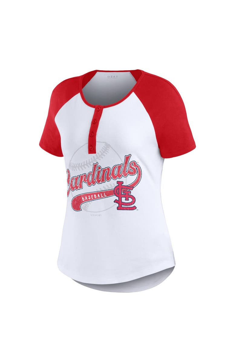 WEAR by Erin Andrews Women's WEAR by Erin Andrews White/Red St. Louis Cardinals Henley Raglan T-Shirt, Alternate, color, White