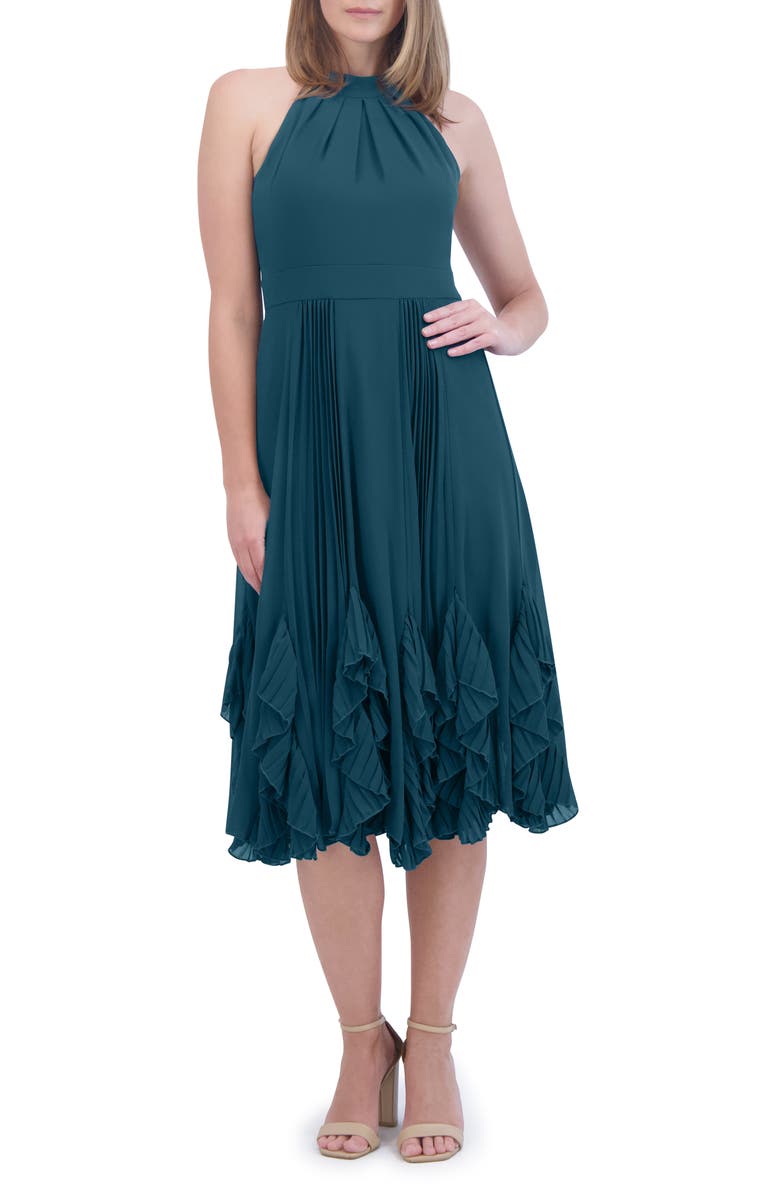 Eliza J Ruffle Pleat Halter Neck Cocktail Dress, Main, color,