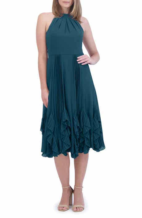 Ruffle Pleat Halter Neck Cocktail Dress