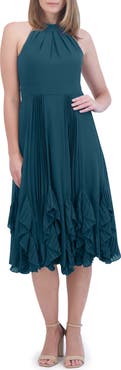 Eliza J Ruffle Pleat Halter Neck Cocktail Dress