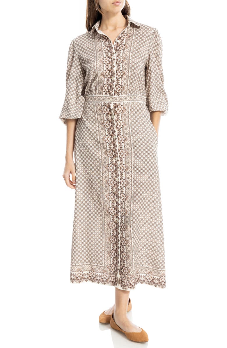 MAX STUDIO Embroidered Shirtdress, Main, color, Sepia Magnolia Curly Grid
