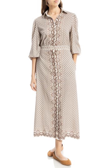 Max Studio Embroidered Shirtdress In Neutral