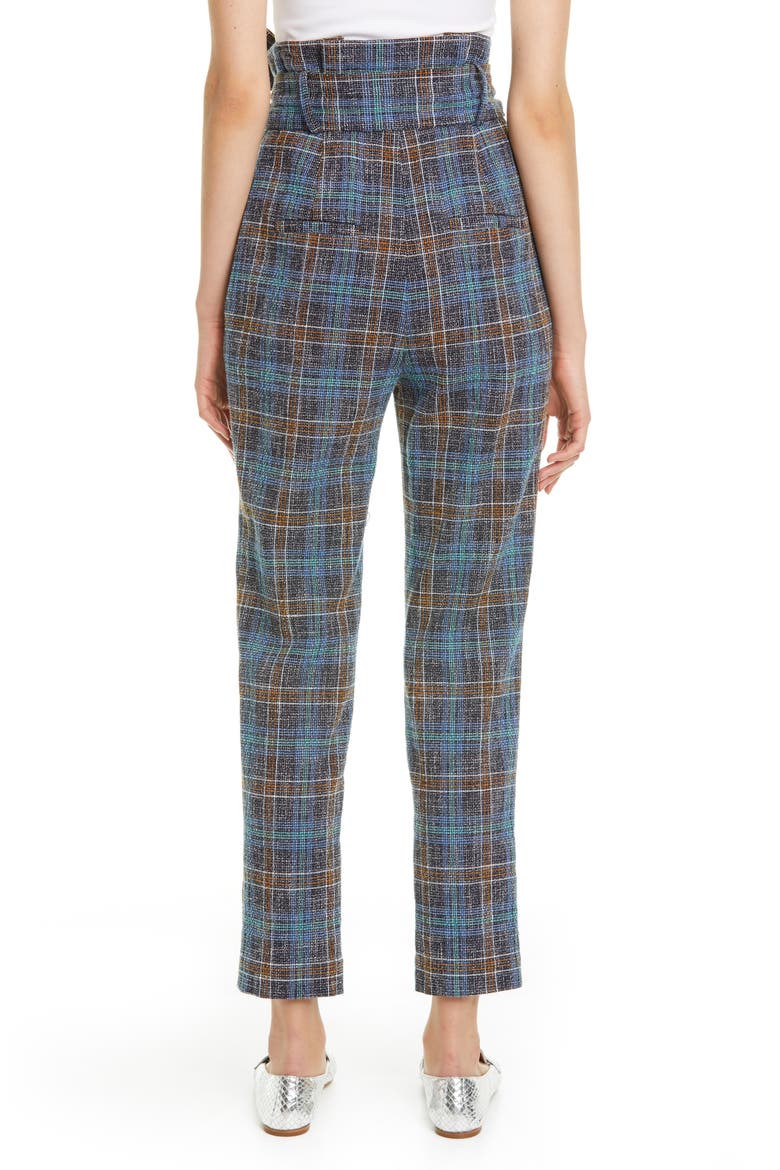 Clerence Plaid Tweed High Waist Crop Paperbag Waist Pants, Alternate, color, BLUE MULTI