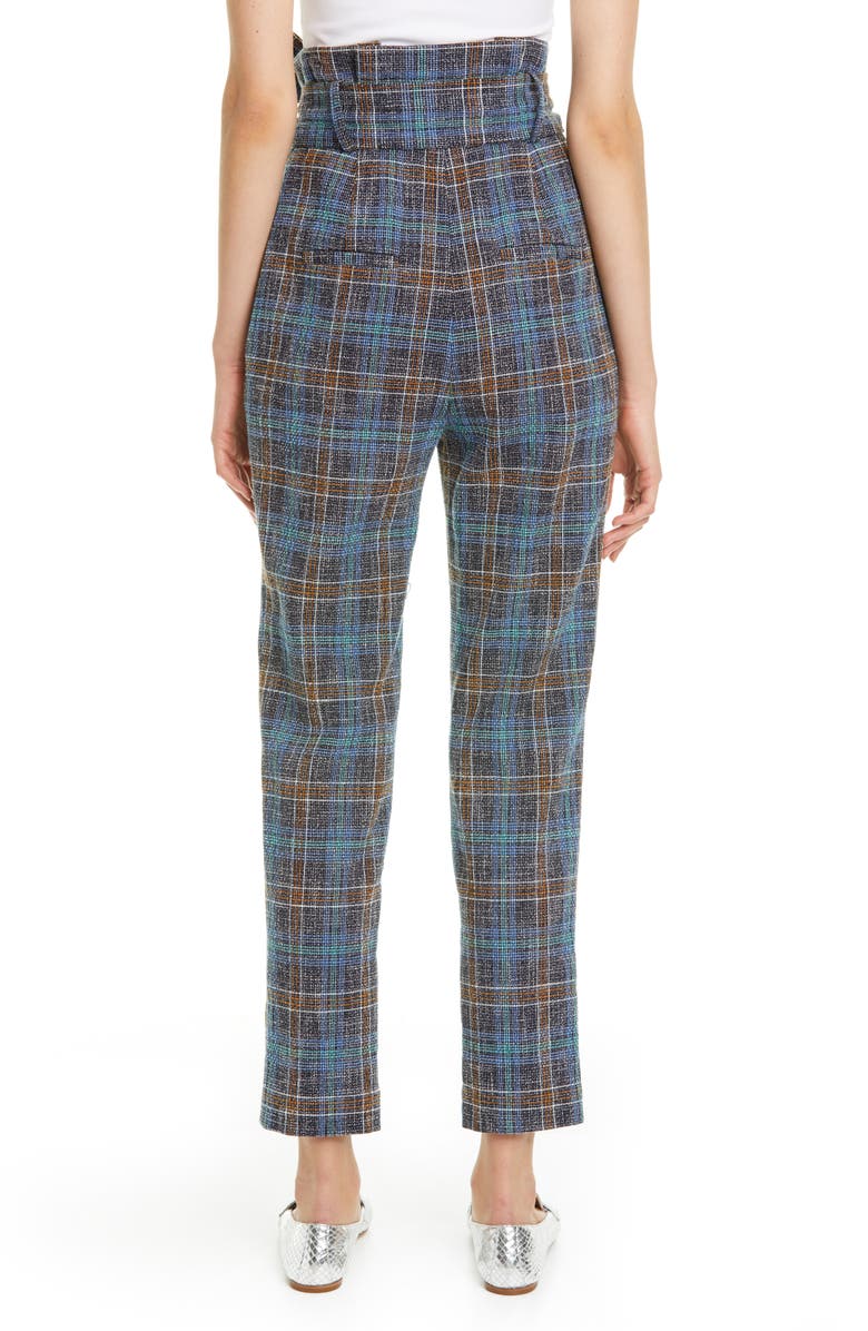 Veronica Beard Clerence Plaid Tweed High Waist Crop Paperbag Waist Pants, Alternate, color, 