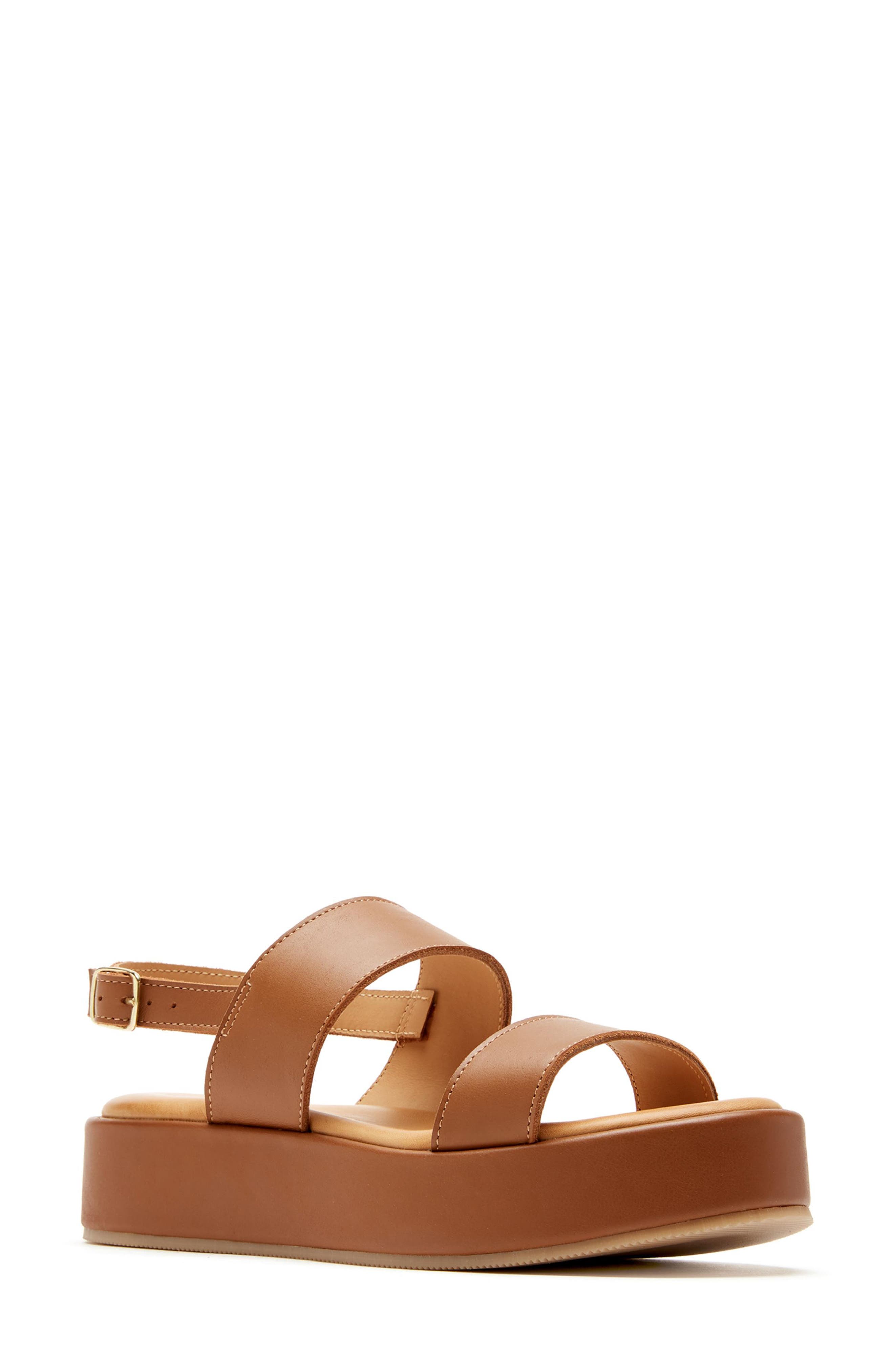 La Canadienne Sarai Waterproof Slingback Platform Wedge Sandal, Main, color, Cognac Leather