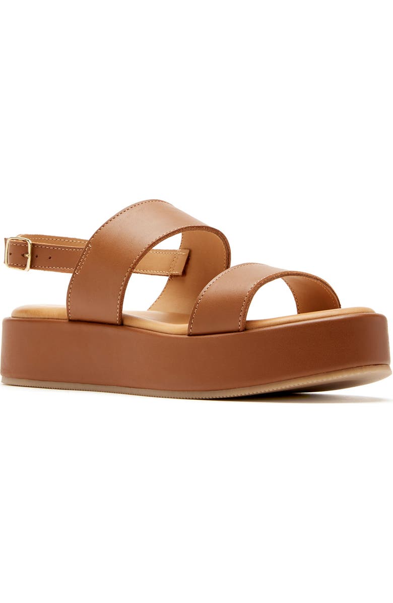 La Canadienne Sarai Waterproof Slingback Platform Wedge Sandal, Main, color, Cognac Leather