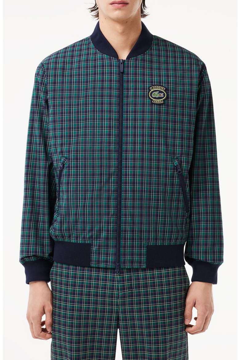 送料込 S LACOSTE Wool Bomber Jacket Plaid Lacoste Plaid Water Repellent Bomber Jacket (Men) | Nordstrom
