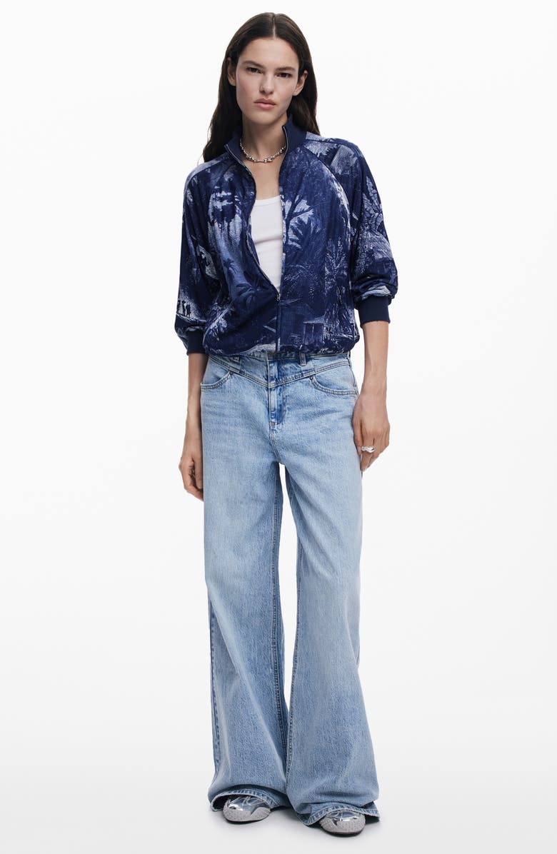 Desigual Landscape Print Zip-Up Track Jacket, Alternate, color, Navy Blue