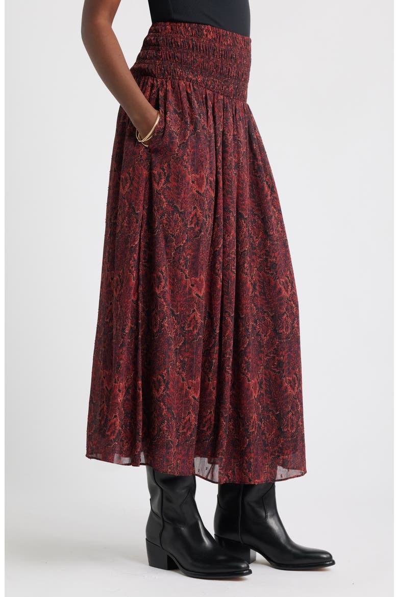 Smocked Wiast Maxi Skirt, Alternate, color, BLACK- RED GEMMA MEDALLION