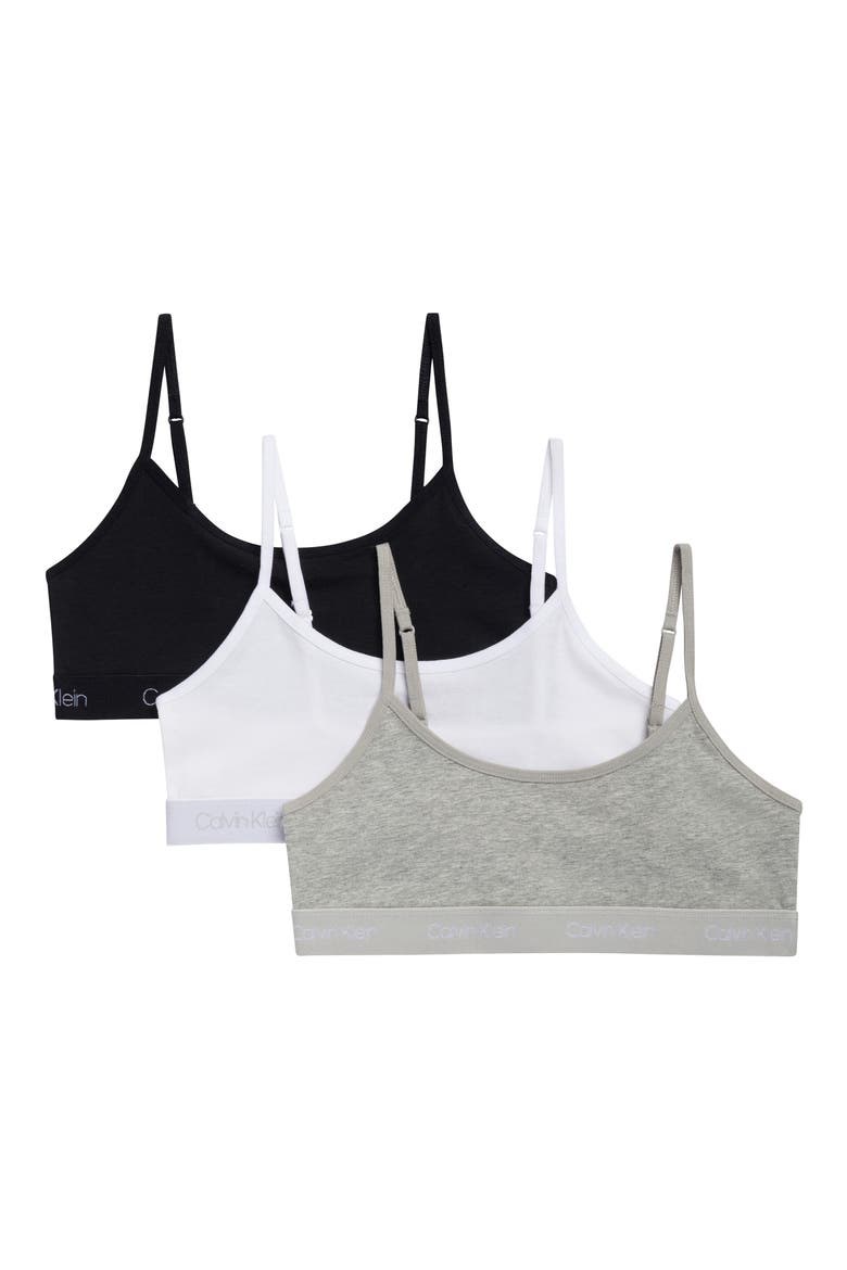 Kids' Assorted 3-Pack Stretch Cotton Bralettes, Main, color, HGRY/WHT/BLK