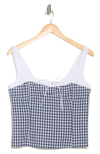 Elodie Gingham Fitted Crop Top In Navy
