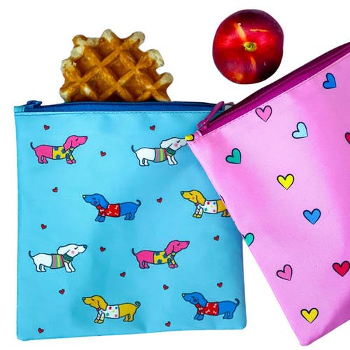 Yumbox Reusable Sandwich Bags Insulated, Washable, Eco-Friendly Fabric Pouches for Snacks, Wraps & Lunches in Doggies And Hearts  product