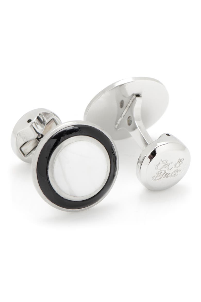 Jade & Onyx Cuff Links, Alternate, color, WHITE