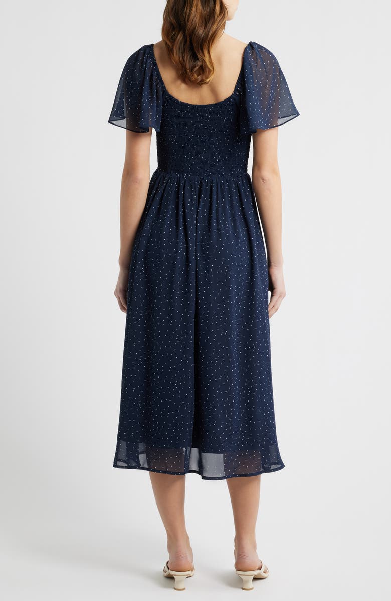 All in Favor Heart Polka Dot Butterfly Sleeve Midi Dress, Alternate, color, Navy White