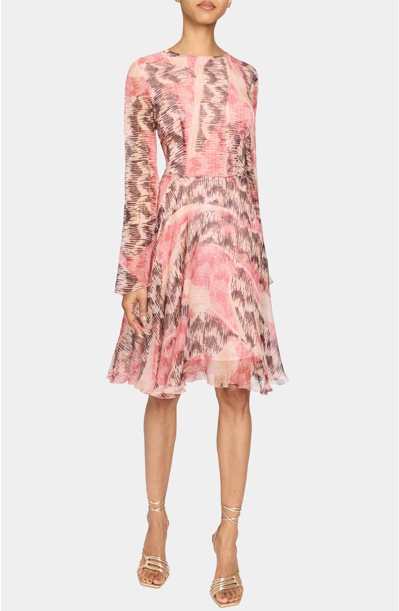 Santorelli RONI Long Sleeve Fit and Flare Dress in Printed Silk Chiffon, Alternate, color, Sweet Pea Multi