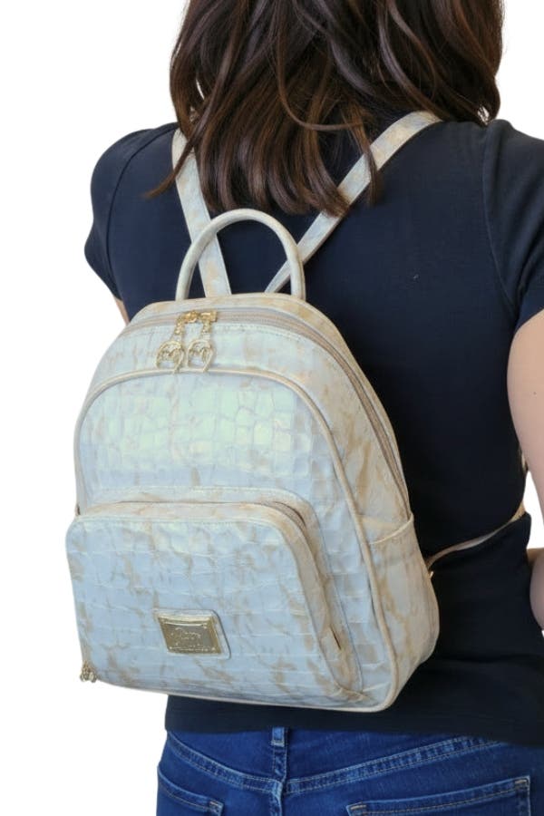 Gallop Patent Leather Backpack 525, Alternate, color, Beige / White