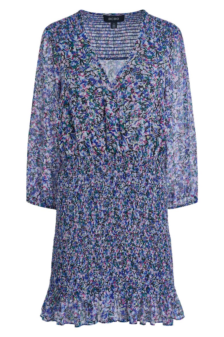 Floral Smocked Chiffon Minidress, Alternate, color, BLUE MULTI