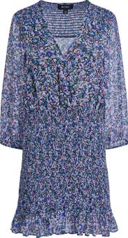 BCBG Floral Smocked Chiffon Minidress