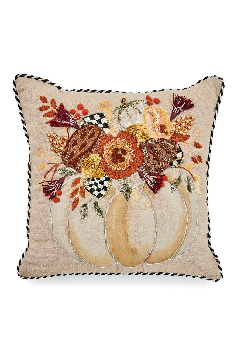 Autumn Frost Beaded Pumpkin Throw Pillow, Main, color, BEIGE