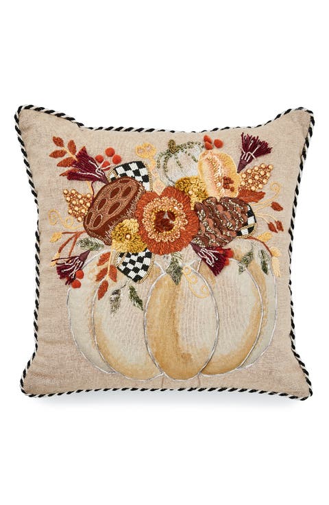 Autumn Frost Beaded Pumpkin Throw Pillow