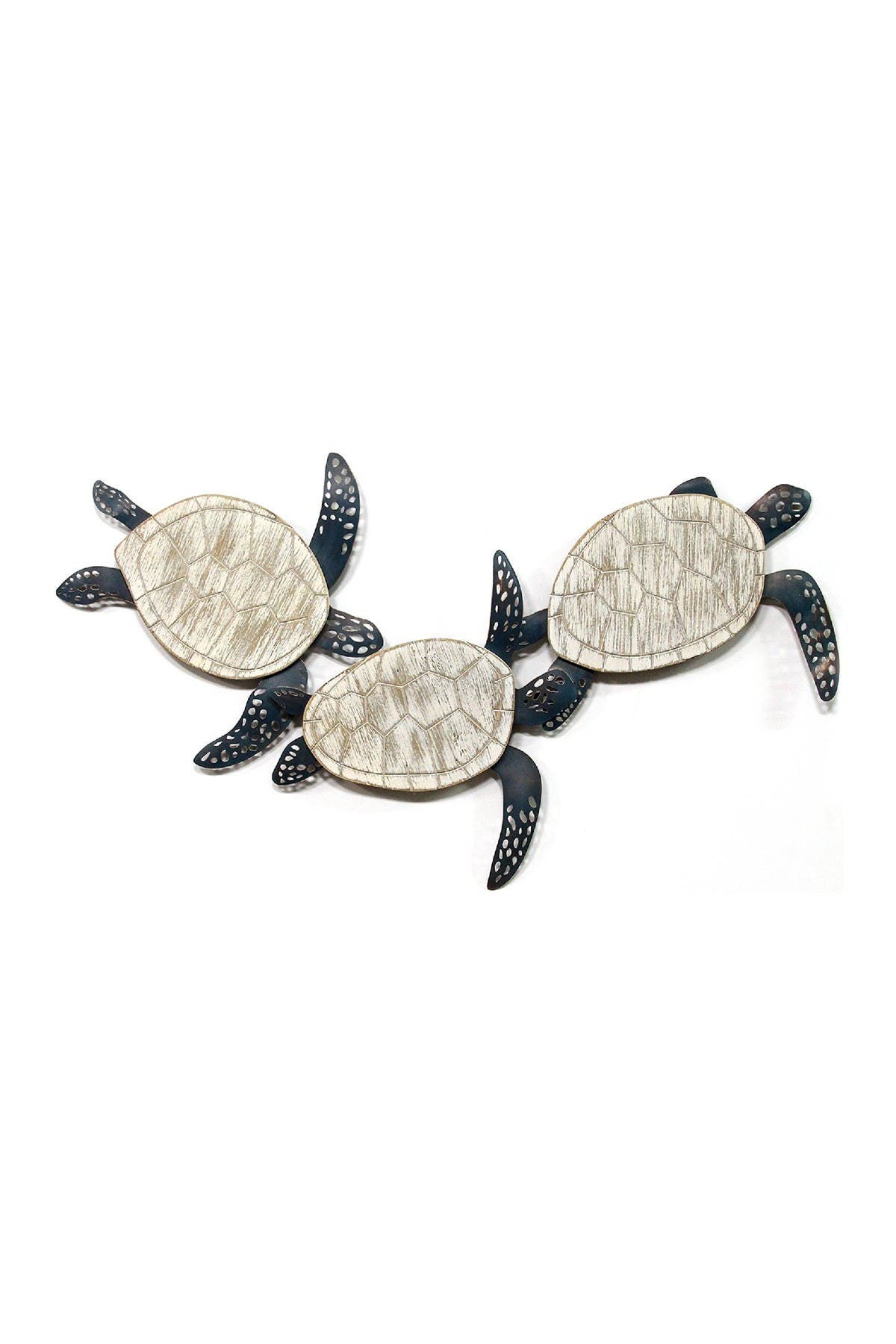 STRATTON HOME DECOR Blue/White Metal & Wood Carved Turtle Wall Decor ...