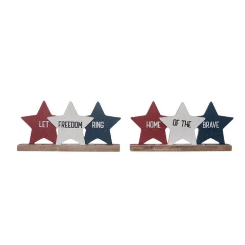MDF Wood Layered Star Block Decor Set of 2