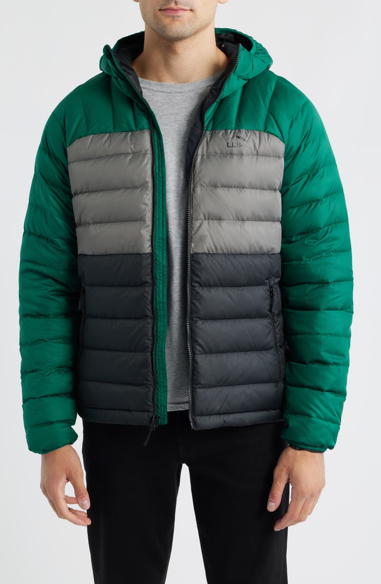 L.L.Bean Men's Beans 650 Fill Power Down Down Hooded Jacket, Main, color, Emerald Spruce/Black
