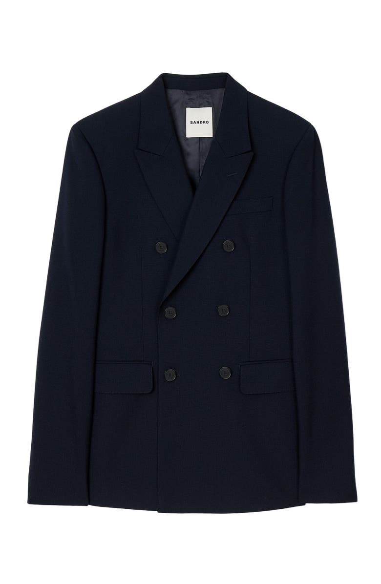 SANDRO Double-breasted suit jacket, Alternate, color, Navy Blue