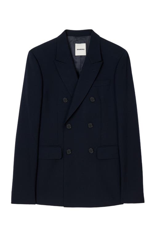 Sandro Double-breasted Suit Jacket In Navy Blue